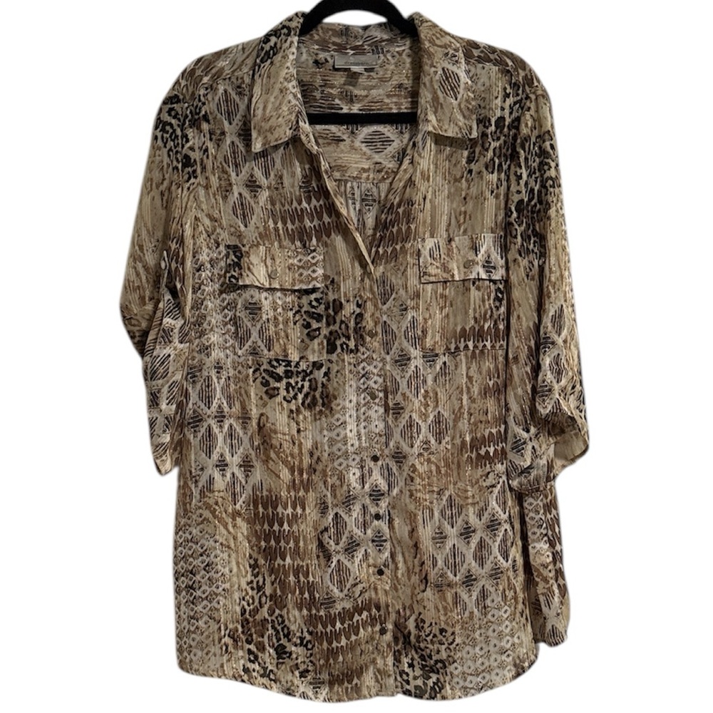 🖤 Dressbarn Sheer Short Sleeve Button Down Blouse